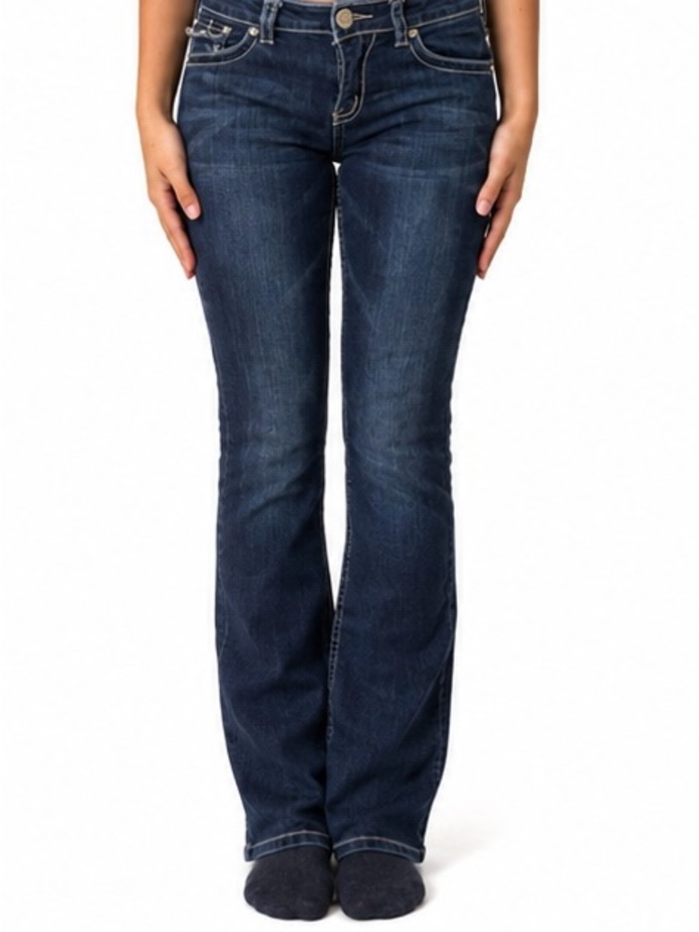 Dark Blue Flare Jeans for Women - Mid Rise Stretch